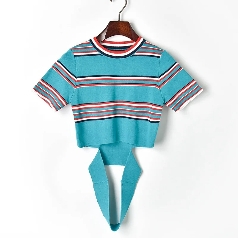 Контрастная полосатая трикотажная одежда из 2 предметов для женщин комплект двух