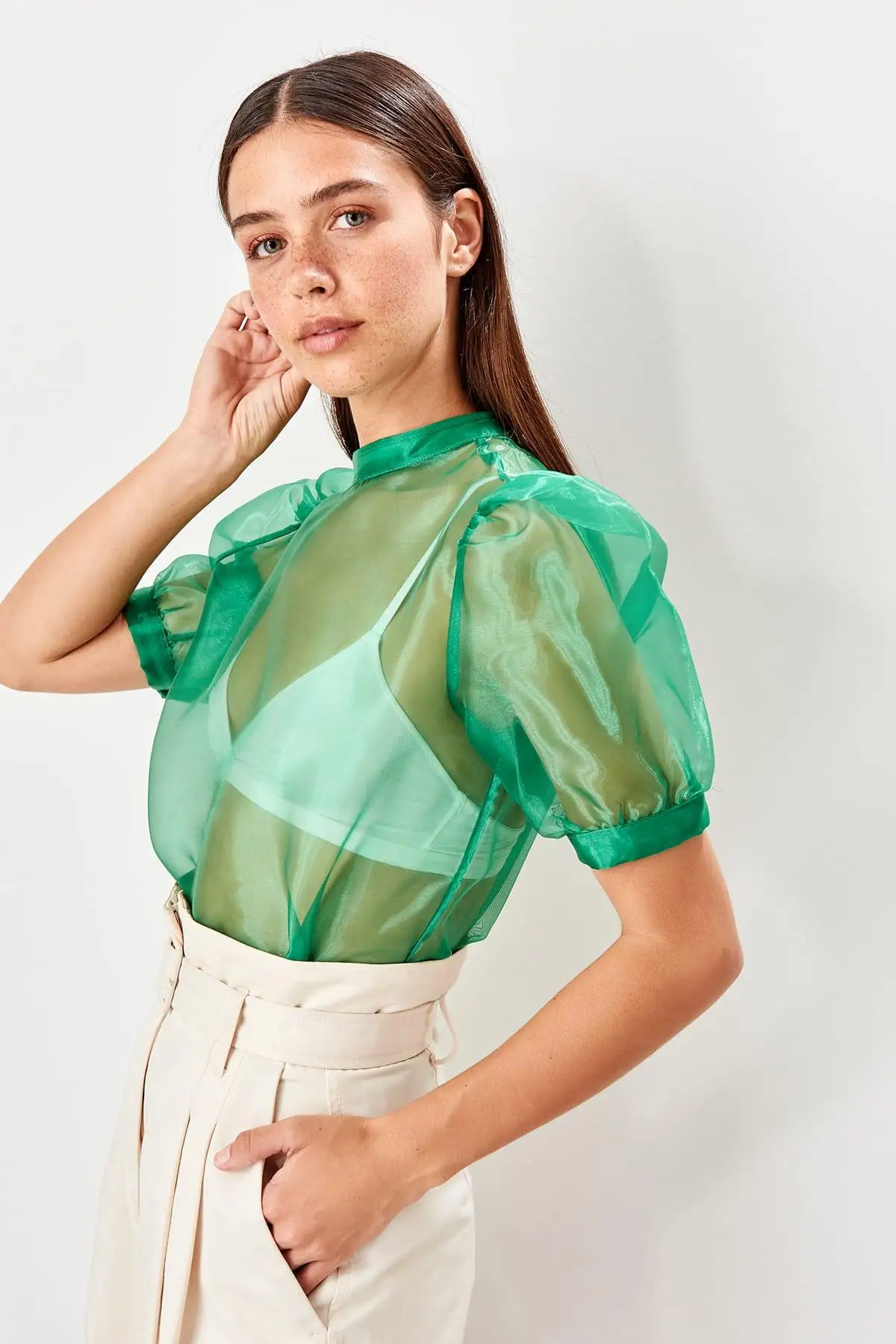 Trendyol зеленая блуза из органзы TWOSS19EH0252 |