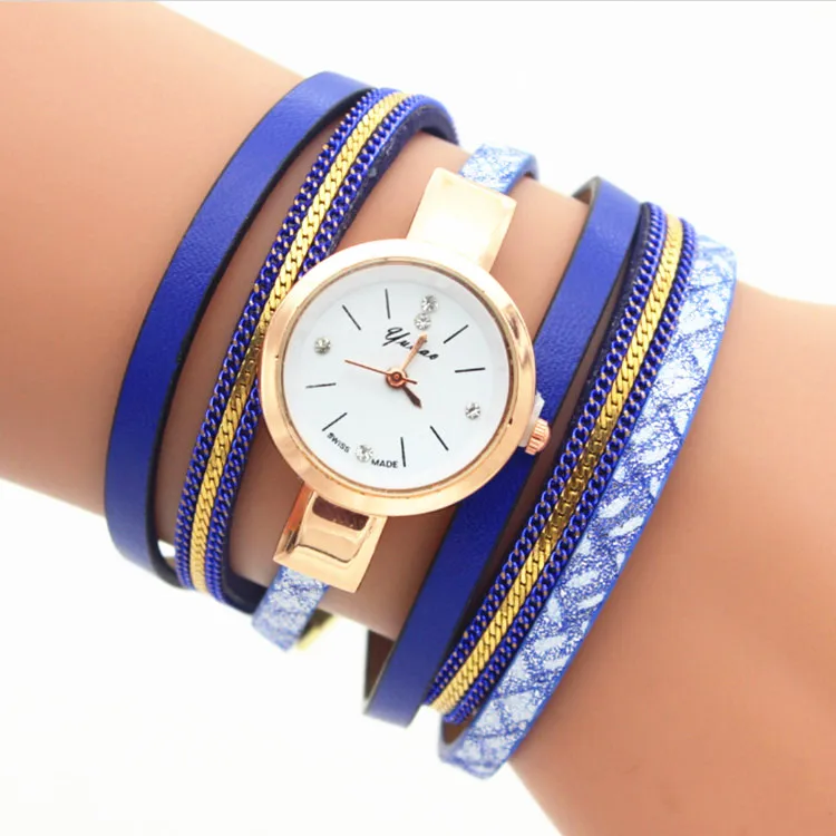 100 шт./лот новые модные женские плетеные кожаные часы обернутые розовым золотом