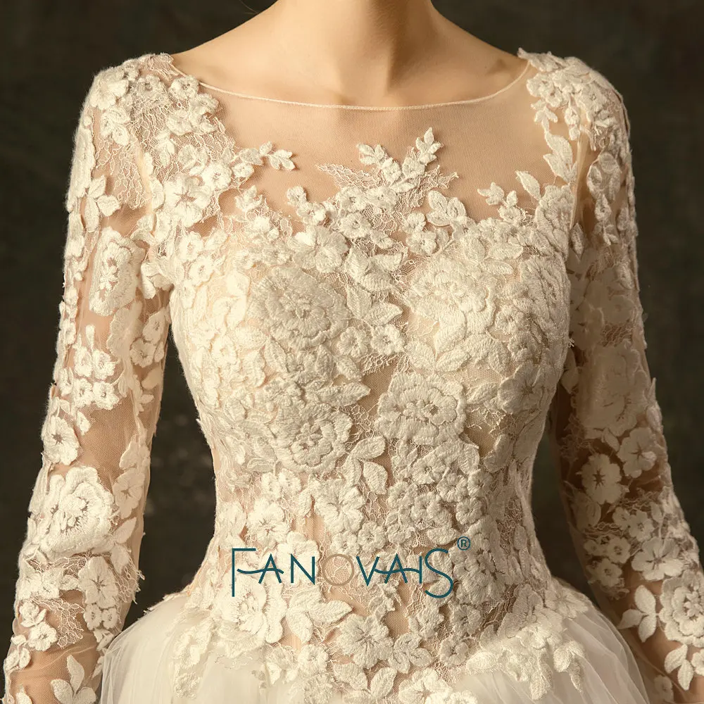 2019 С Длинным Рукавом Кружева Свадебное Платье Принцесса Vestido Dе Noiva Женщины Белое