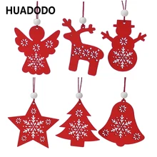 HUADODO 레드 & 화이트 나무 나무 사슴 눈사람 크리스마스 장식 펜던트 장식품, 크리스마스 트리 홈 파티 어린이 선물, 6 개