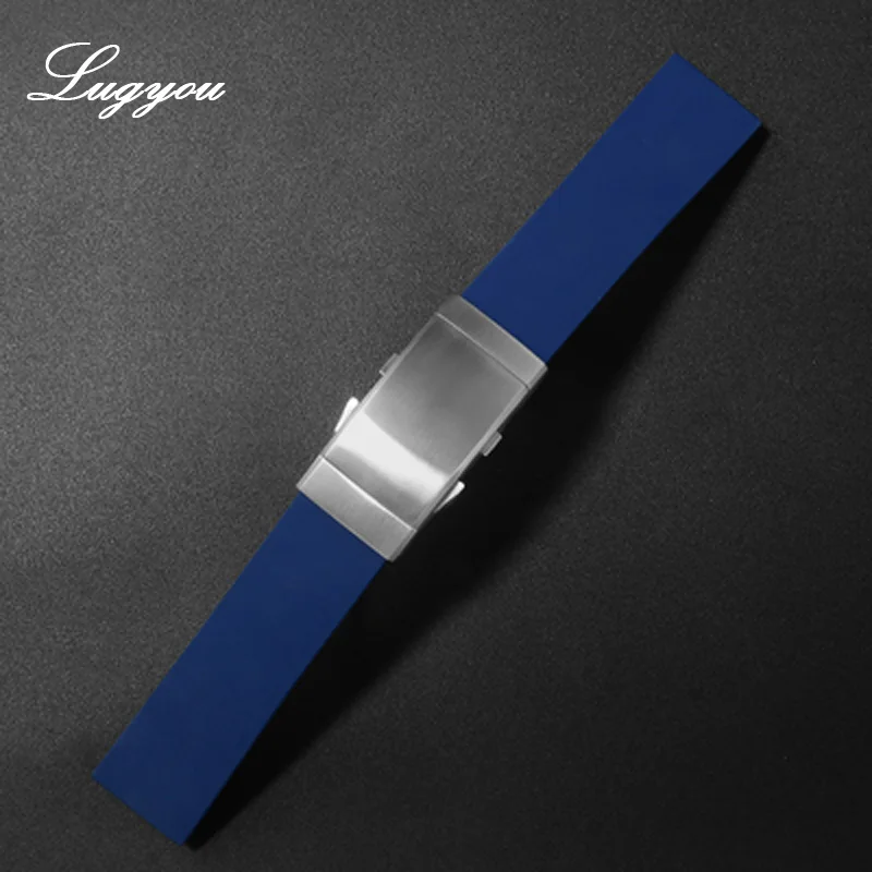 Blue Запчасти для часов Lugyou San Martin, резиновый ремешок высокого класса, ремешок для дайвинга из нержавеющей стали, складная застежка, 20 мм, 22 мм, расширитель, регулируемый - Цвет ремешка: Blue