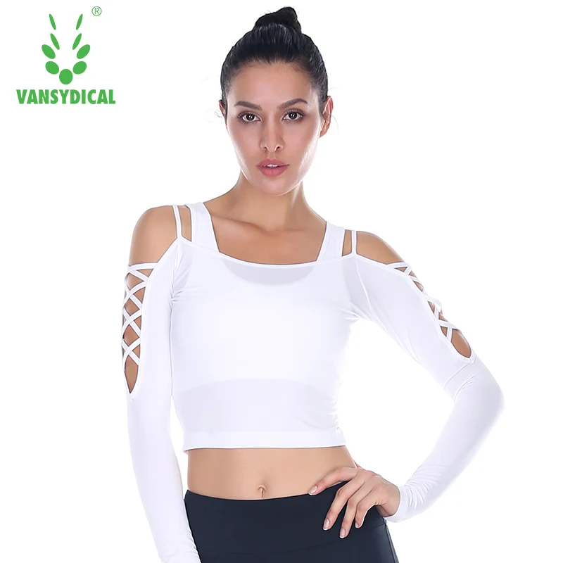 Sexy Off Shoulder Yoga Shirts Women Breathable Running Long Sleeves Female Fitness Crop Tops Vansydical Summer Sportswear |