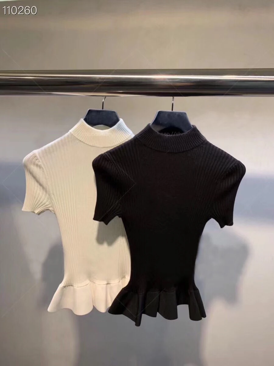 Новое поступление 2018 Женский вязаный свитер элегантный Turtlenck с коротким рукавом