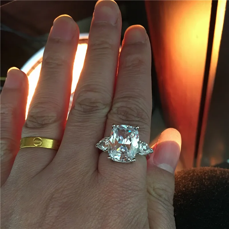 Vecalon массивное кольцо 925 пробы Серебряная Подушка огранка 8ct AAAAA Cz обручальное кольцо кольца для женщин вечерние ювелирные изделия на палец
