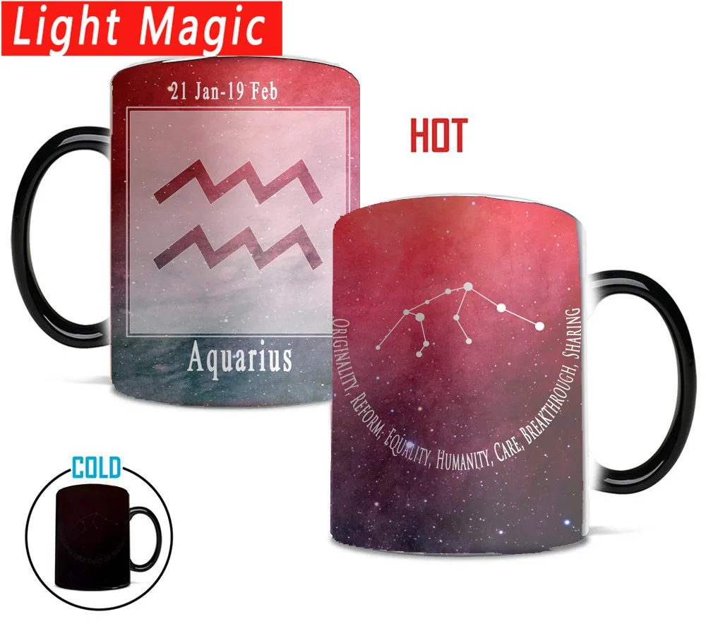 

Fashion Aquarius 12 Constellations Ceramic coffee mug Heat sensitive Color changing mugs magic tea cup best gift for friends
