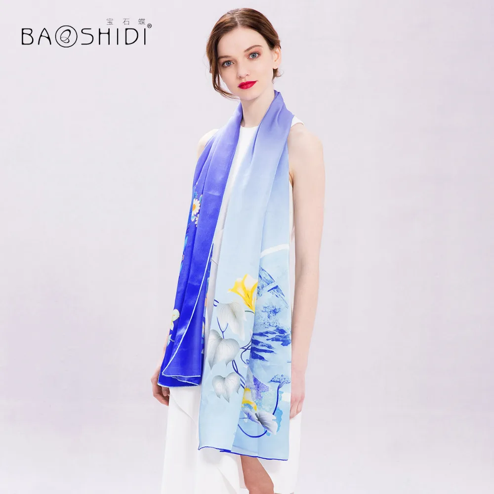 [BAOSHIDI] 100% шелковый длинный шарф для женщин Элегантная Дамская шаль бесконечности