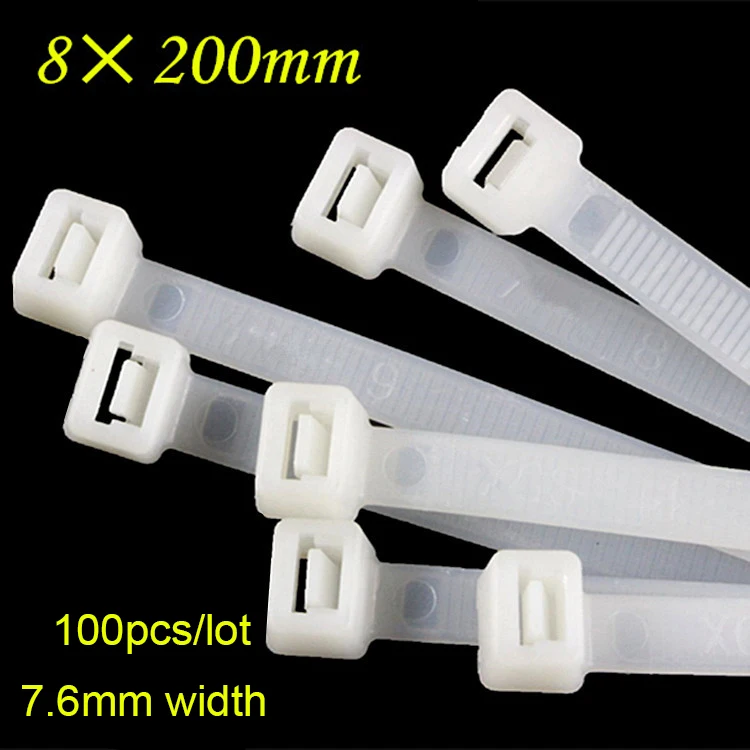 

8*200mm (100 Piece) Industrial Plastic Nylon Cable Tie 7.6mm width Multi-Purpose Fastening Cable Ties