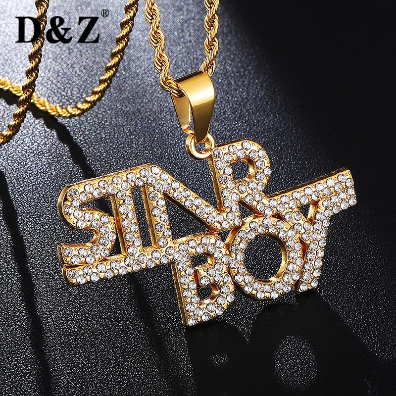 D & Z личность Iced Out Стразы ожерелье с буквами золотой цвет Bling слово кулон для