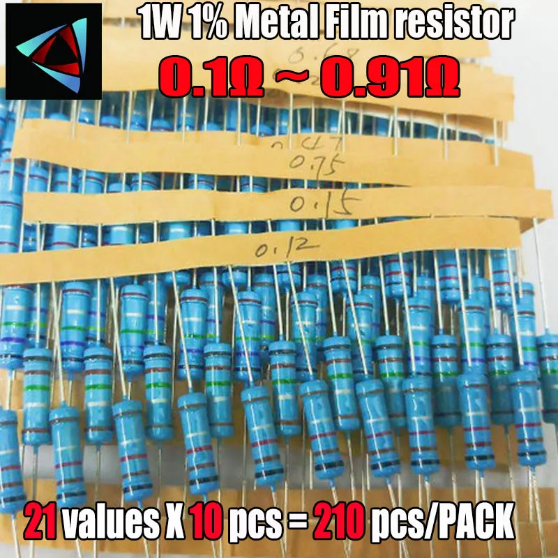 

210Pcs 1W 1% 21 Values 0.1-0.91 Ohm Metal Film Resistors Assorted Kit Set