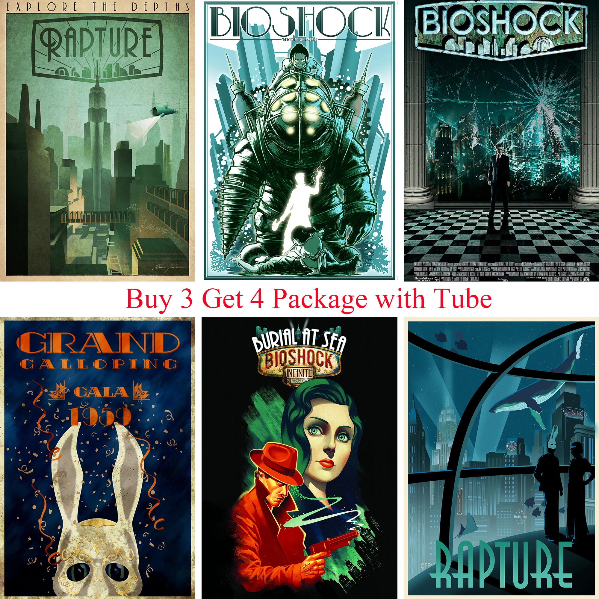 BIOSHOCK RAPTURE плакаты кино-стикеры Настенные белая мелованная бумага PrintsClear изображение украшение дома гостиная домашний арт бренд