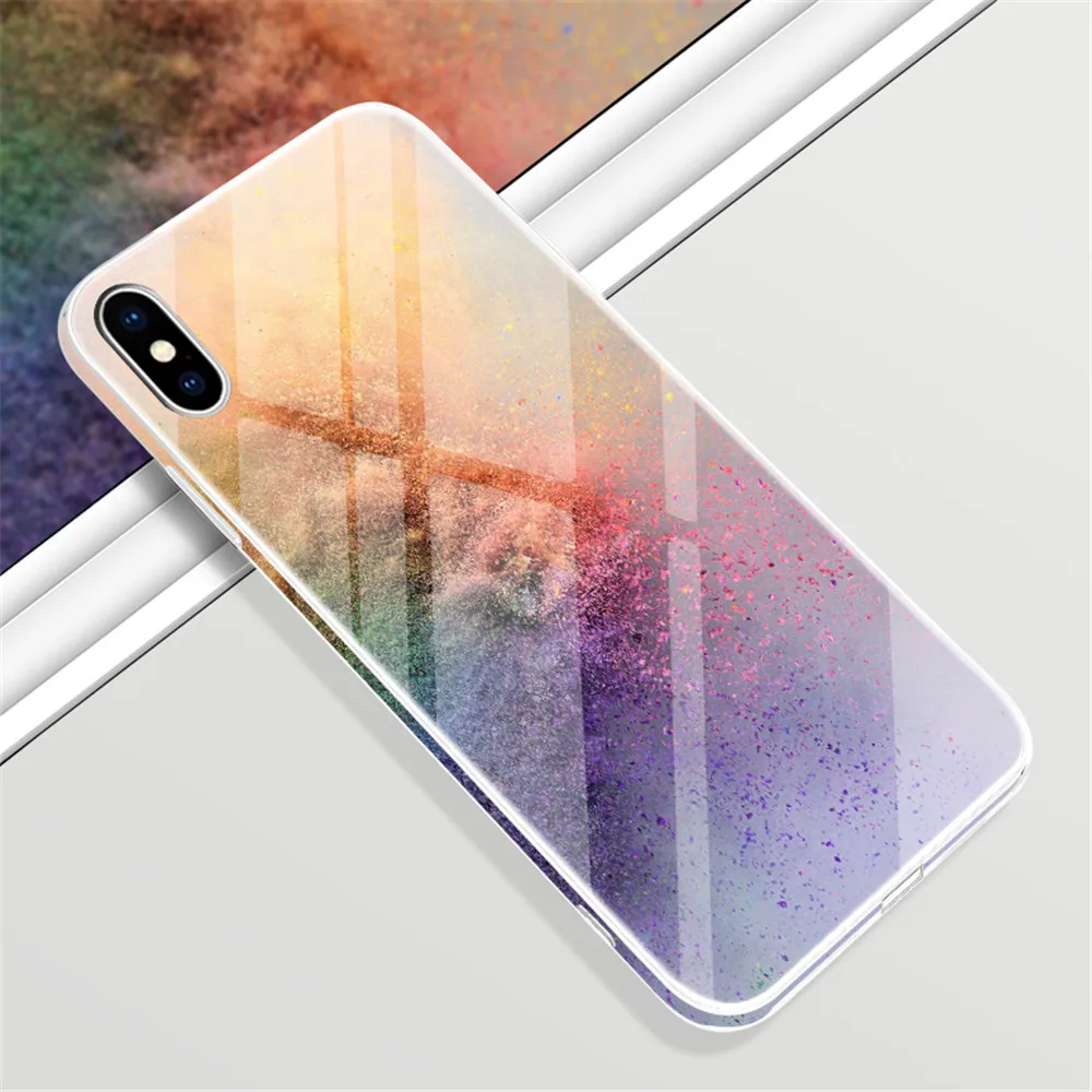 Роскошный чехол из закаленного стекла для Apple iPhone 6 6s 7 8 Plus цветной противоударный
