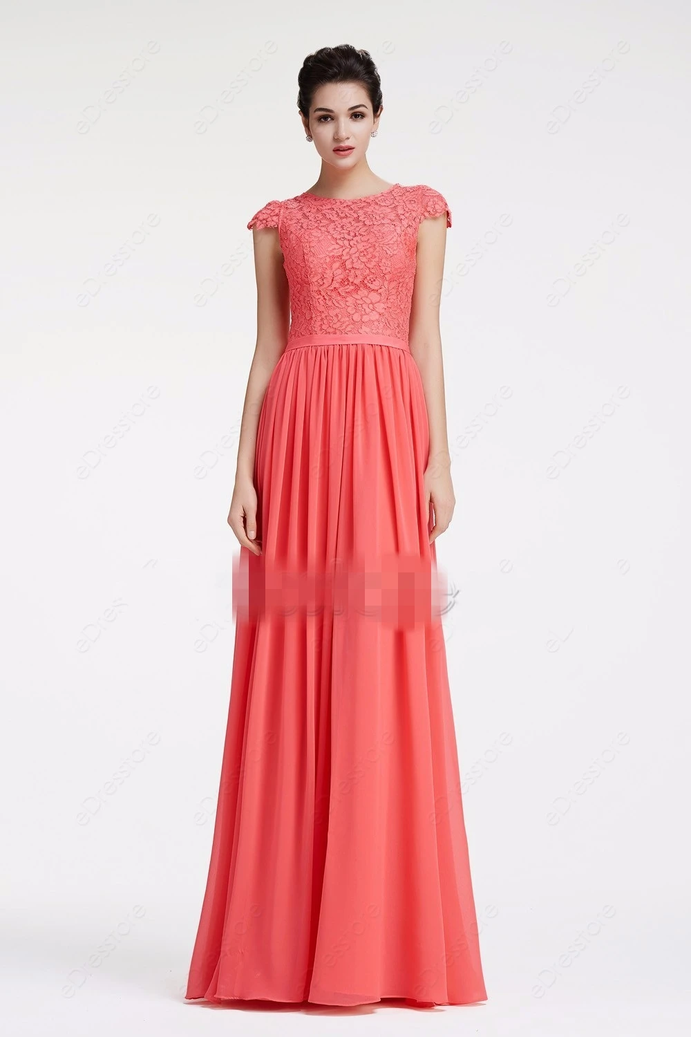 2019 Новое Коралловое длинное шифоновое платье с кружевами скромные платья для