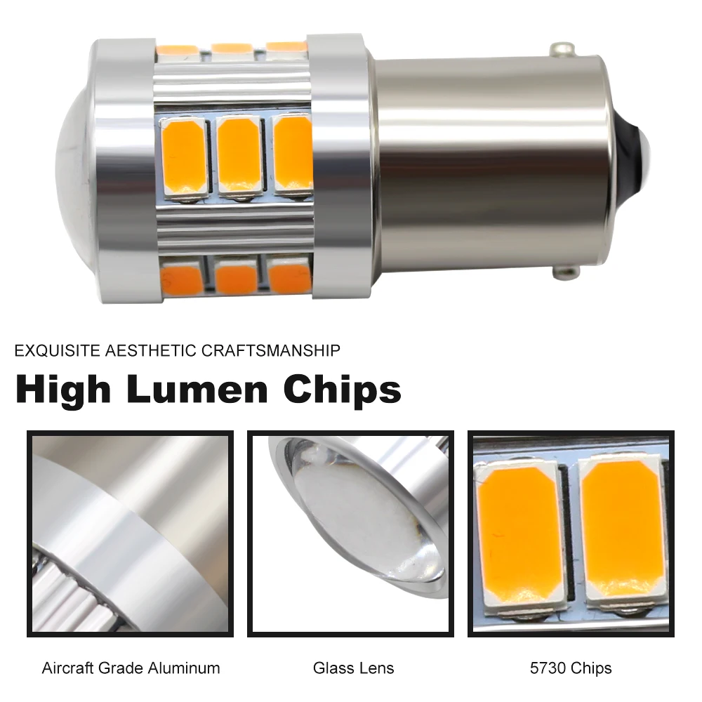 1156 P21W BA15S светодиодный лампы 5730 SMD 18 12V Янтарная желтая лампа Автомобильные фары