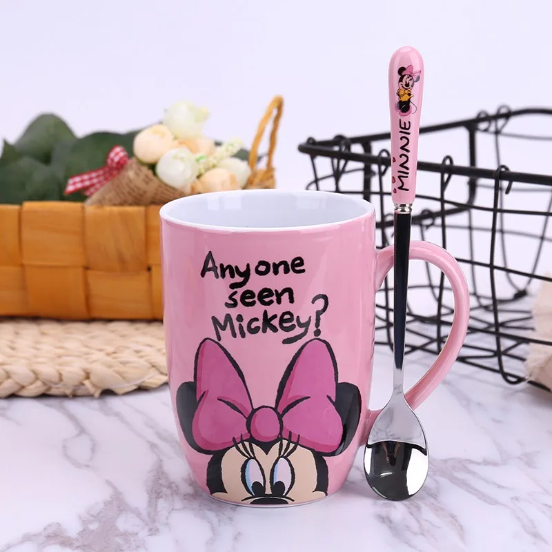Minnie cup spoon 350 мл мультяшная кружка Минни с фарфоровыми крышками мини мишка керамика кофейные молочные чашки Прекрасный Микки чашка Рождественский подарок - Цвет: Minnie cup spoon