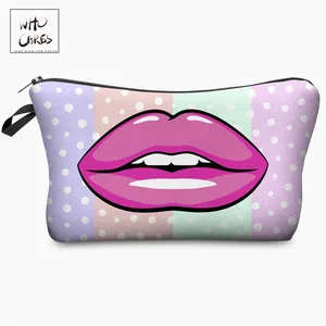 Сумочки Who Cares, органайзеры с принтом в горошек и розовыми губами, сумки для макияжа, дорожный аксессуар, женская косметичка