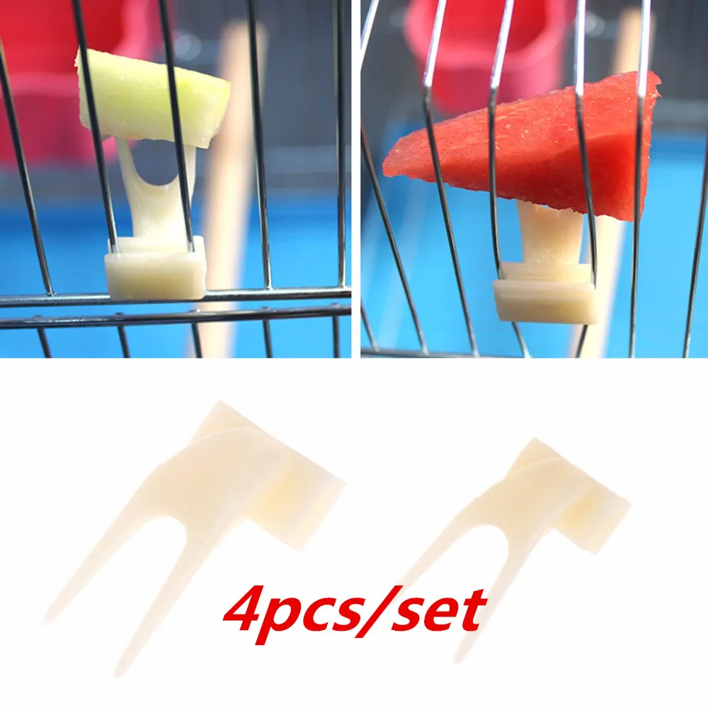 4Pcs Birds Parrots Fruit Fork Pet Supplies Plastic Food Holder Feeding on Cage Pet Supplies