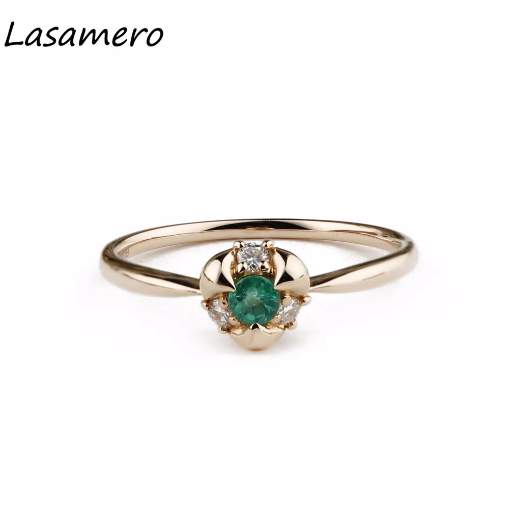 LASAMERO, круглая огранка, 0.1CT, натуральный изумруд, драгоценный камень, бриллианты, вечерние, 18 k, розовое золото, винтажное обручальное кольцо