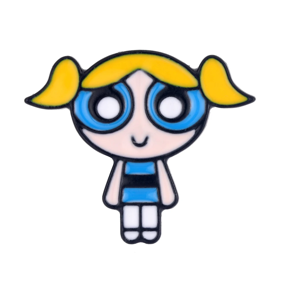 Металлическая эмалированная брошка Powerpuff для девочек с синими мультяшными