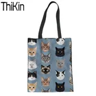Женские модные сумки THIKIN с верхней ручкой, сумка для покупок с принтом животных кошек, женские складные сумки для покупок, большой органайзер для хранения