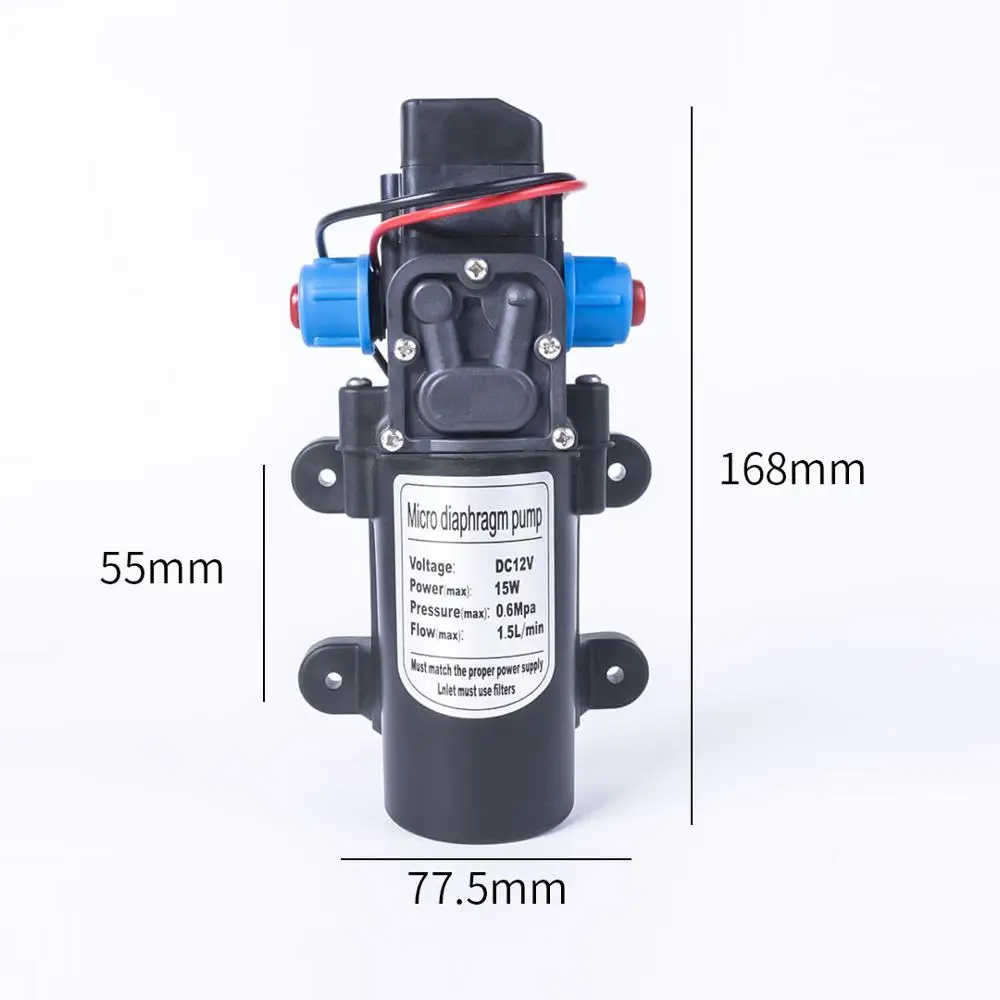 Мини DC 12V 15W 130PSI 5L/мин водяной мембранный насос высокого давления самовсасывающий