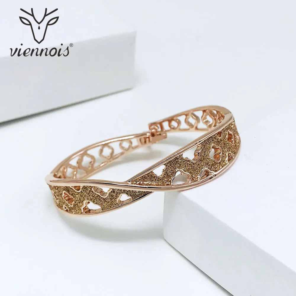 Viennois браслет и браслеты для женщин из розового золота/цвета золота блестящие матовые полые браслет трендовые Свадебные ювелирные изделия - Окраска металла: Rose Gold Color