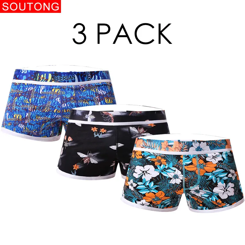 Soutong, 3 шт./лот, сексуальное мужское нижнее белье, боксеры, хлопок, удобные, свободные, Cueca, боксеры, Шорты, модный принт, мужские домашние трусы - Цвет: group 9