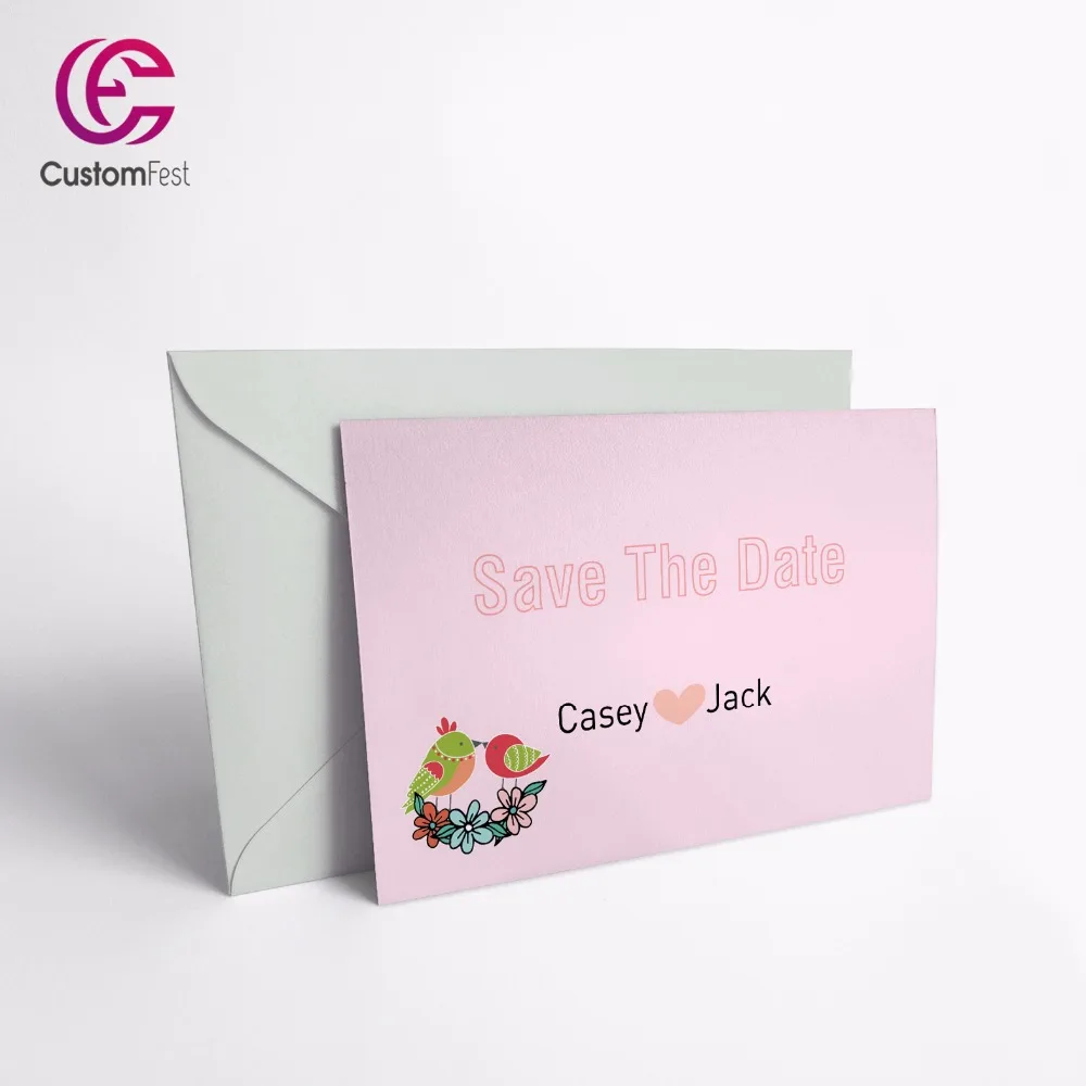 

50pcs/lot Personalized Thank you card or save the date card with free envelop Pink whole set available GXK006