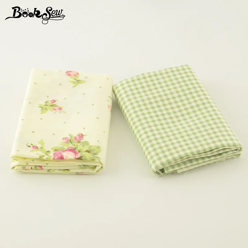 

Booksew 2PCS/Lot 50x100CM 100% Cotton Twill Fabric Tissue Rose Checks Design Green Sewing Cloth For Cushion Patchwork Bedding