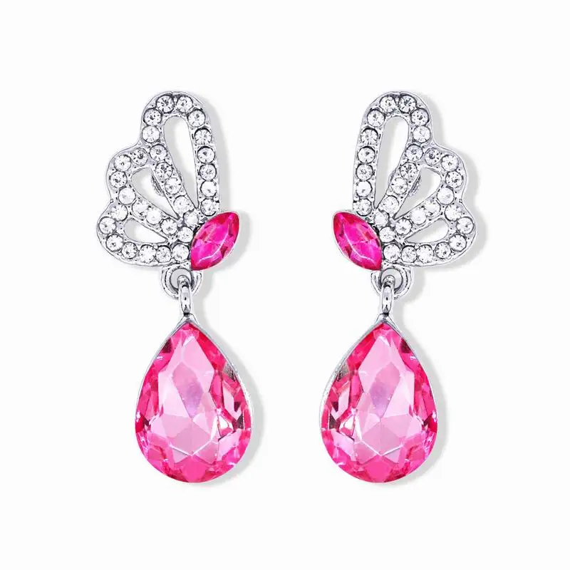 4Pairs wholesale Fashion Party Silver color Rhinestone Crystal Cute Lovely Butterfly Water Drop Earrings for women Jewelry | Украшения и