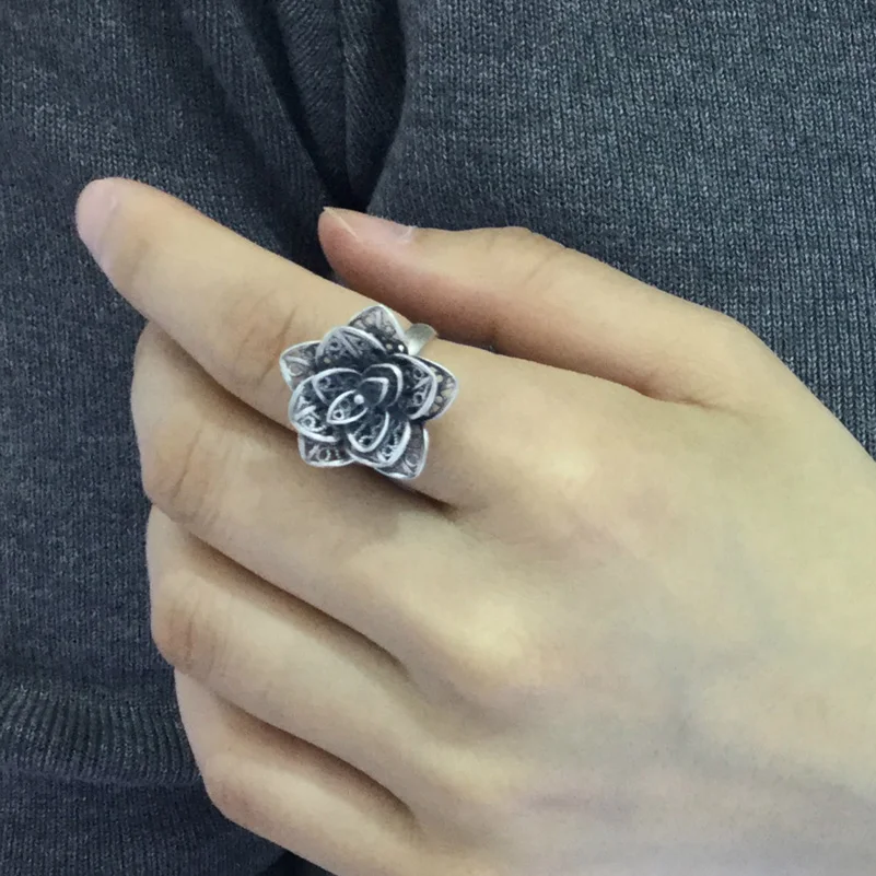 FNJ 925 пробы Серебряное кольцо цветочные кольца круглые S925 тайские серебряные для wo мужские ювелирные изделия
