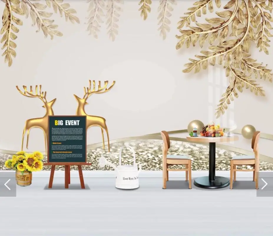 

3D Embossed Gold Leaf Deer Murals Wallpaper Mural Living Room Wall Decor Hand Painted Contact Paper Murals Animal Wall Paper