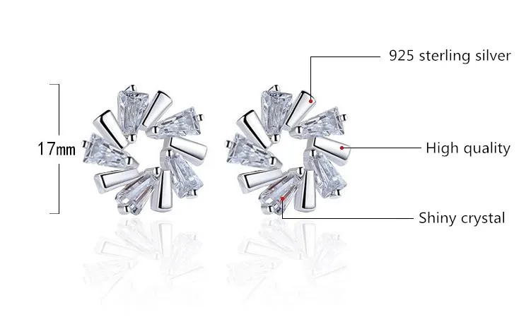 Женские серьги гвоздики из серебра 100% пробы с блестящими кристаллами|earring