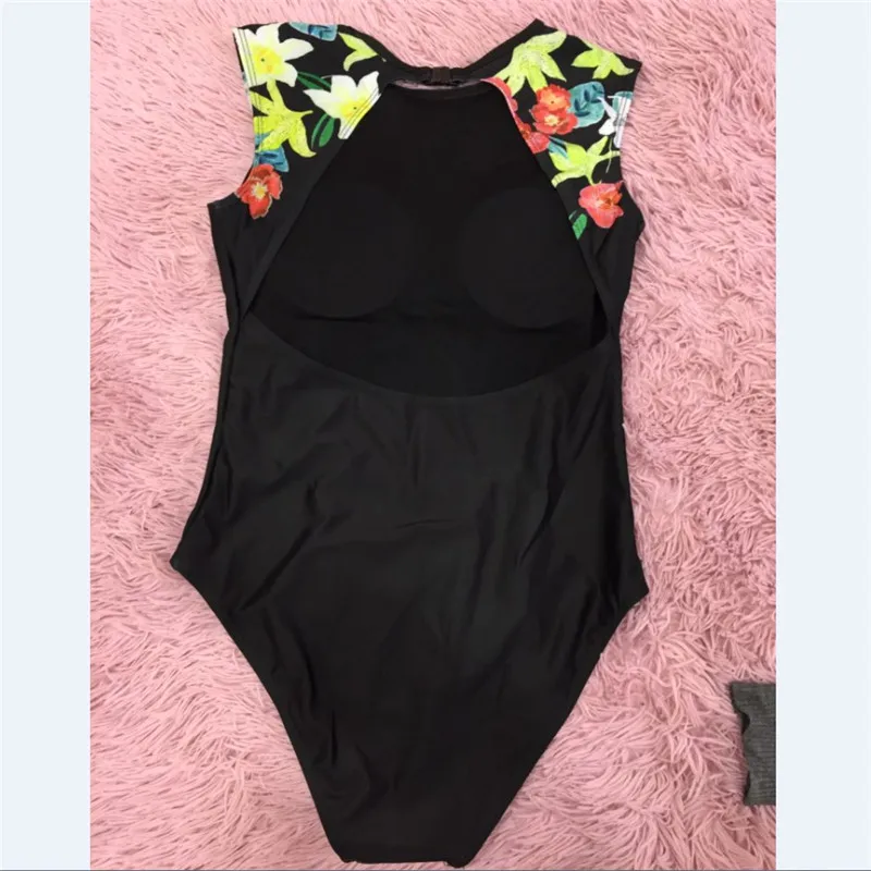 Черный слитный купальник женский с цветочным принтом женское бикини пуш ап