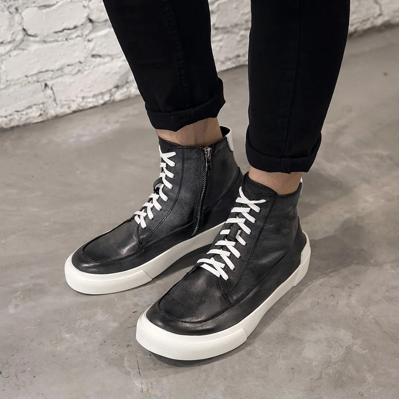 Оуэн Seak Мужская обувь из натуральной кожи Высокие ботильоны на молнии тренеров