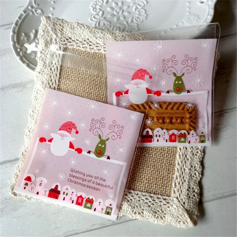 Santa Claus Cookie Candy Bag Packaging Self-adhesive Bags Biscuits Snack Baking Package Christmas Decor 100pcs 10*10cm 5zHH211 | Дом и сад