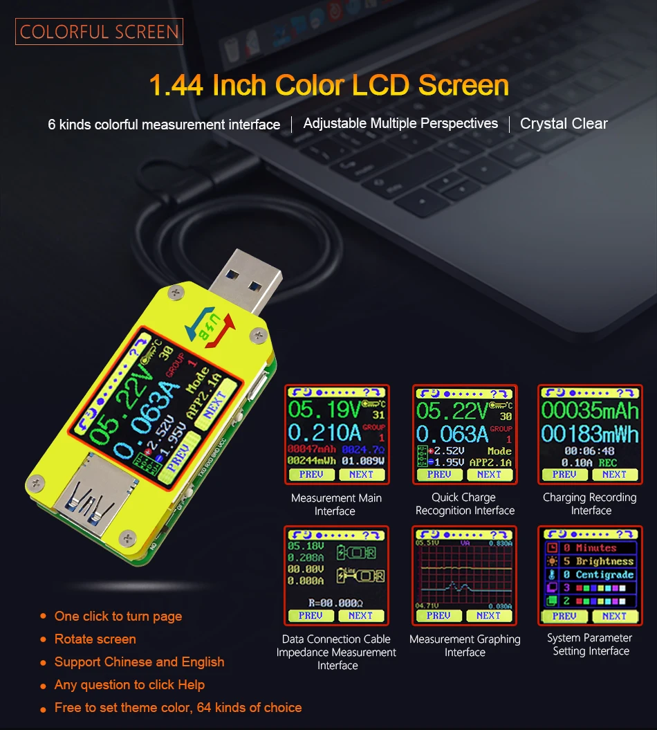 UM34/UM34C UM24/UM24C UM25/UM25C цветной ЖК-дисплей USB тестер напряжения измеритель тока Вольтметр Измерение заряда батареи