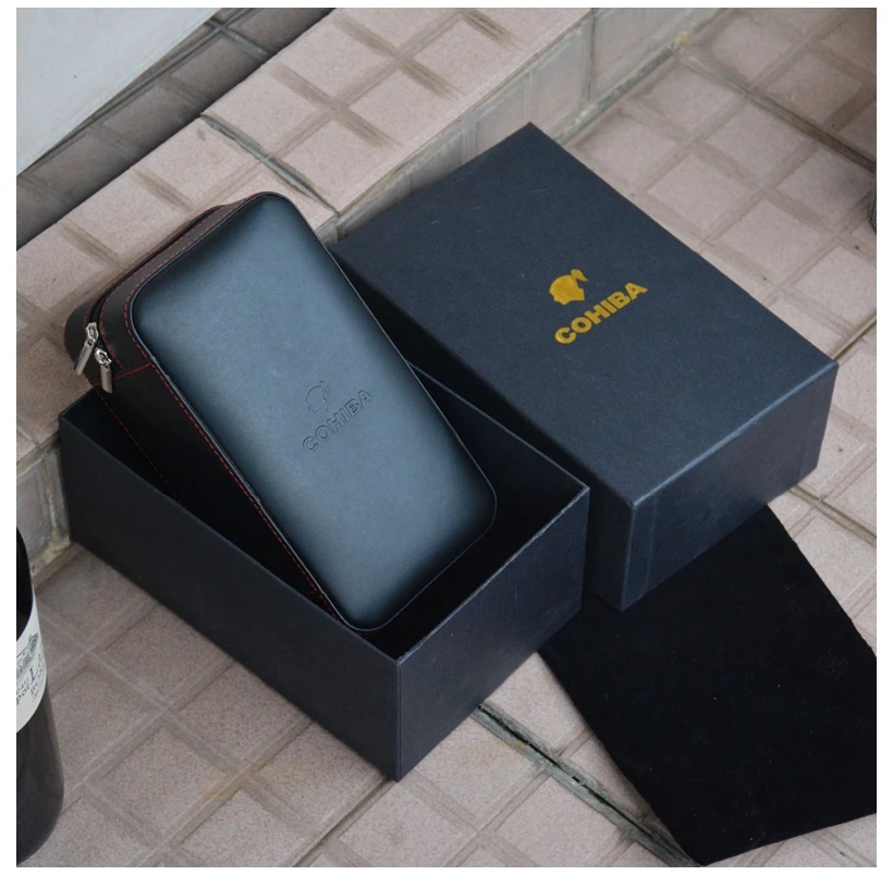 COHIBA Дорожный Чехол для сигар черная кожа и дерево кедра с подкладкой коробка мини-хьюмидор для 6 сигар