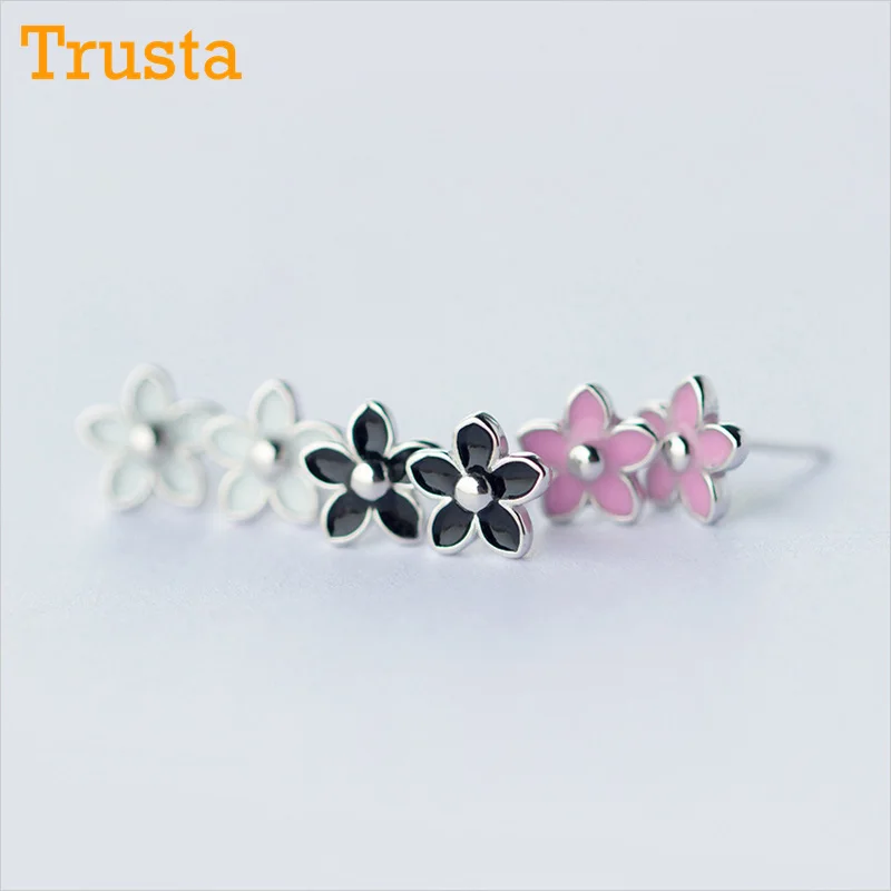 Trusta 100% серьги из стерлингового серебра 925 пробы модные черно белые розовые