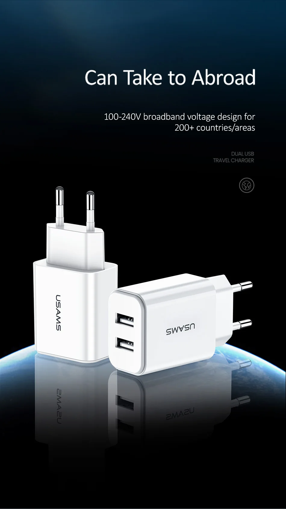 Двойное USB зарядное устройство USAMS 2.1A Быстрая зарядка мобильного телефона адаптер для iPhone X 8 EU/US вилка настенное зарядное устройство для samsung Xiaomi