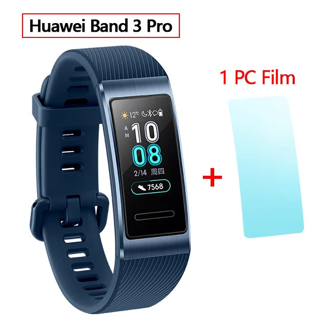 blue add film huawei Band 3 Pro gps Amoled 0,95 'Полноцветный Сенсорный Водонепроницаемый металлический браслет с датчиком пульса для плавания и сна - Цвет: blue add film