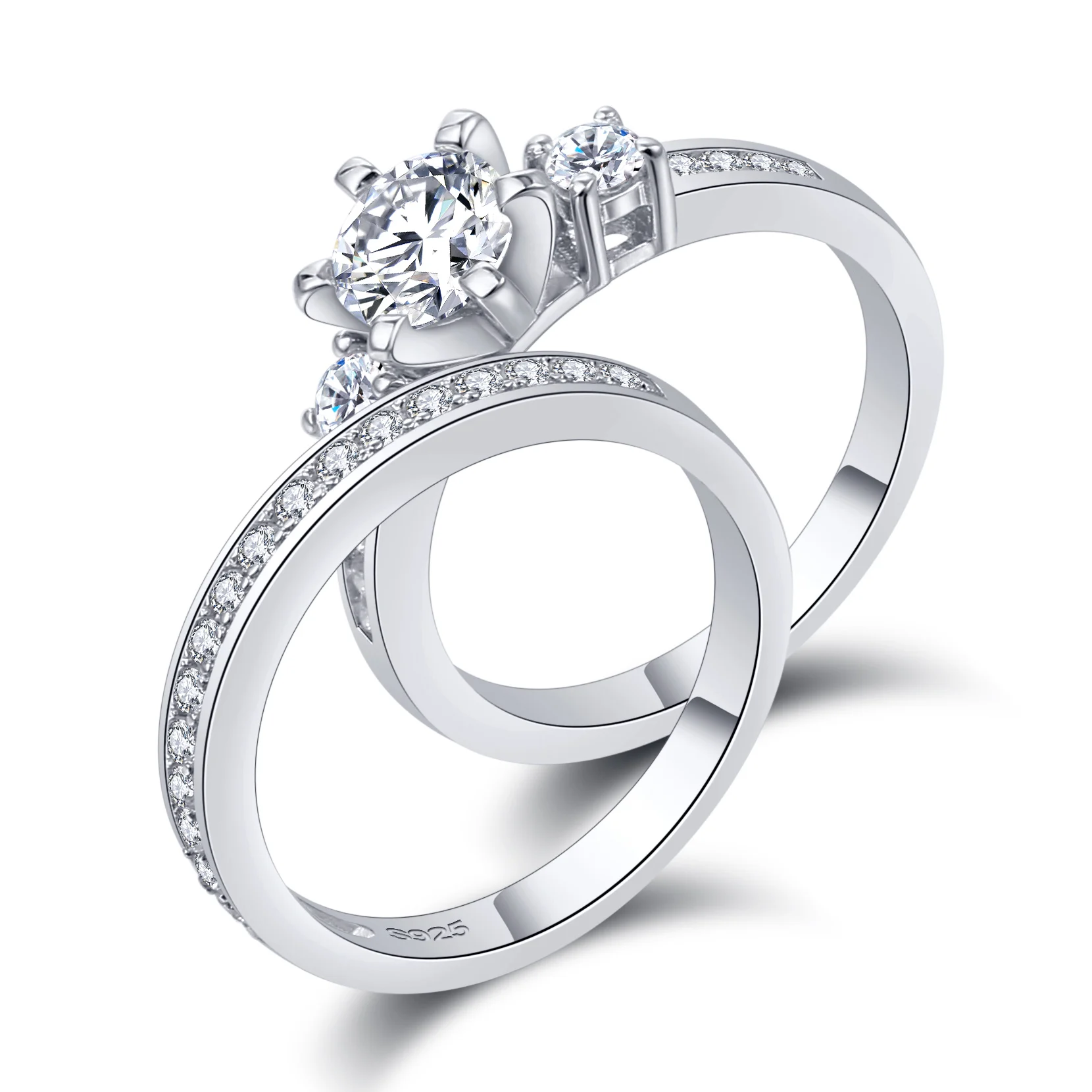 3-Stone 1.94 Carat Cut Cubic Zirconia Ring Round Muilt-layer Wedding Party Jewelry Gift 925 Sterling Silver For Women SR20 | Украшения и