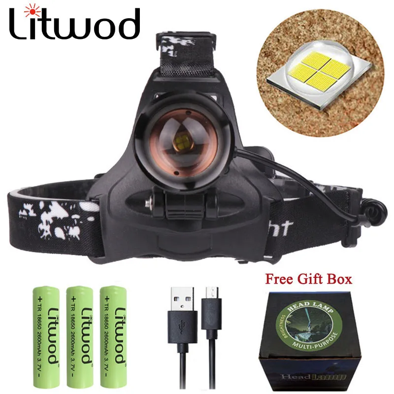 Litwod Z90 cree XHP70 фара мощная светодиодная Перезаряжаемые power bank Фара Фонарь налобный
