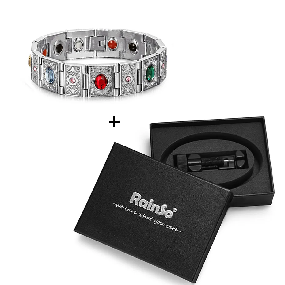 Rainso Stainless Steel Bio Energy Bracelet Fashion Health FIR Bangle Magnetic Jewelry Bracelets For lady - Окраска металла: sliver with box