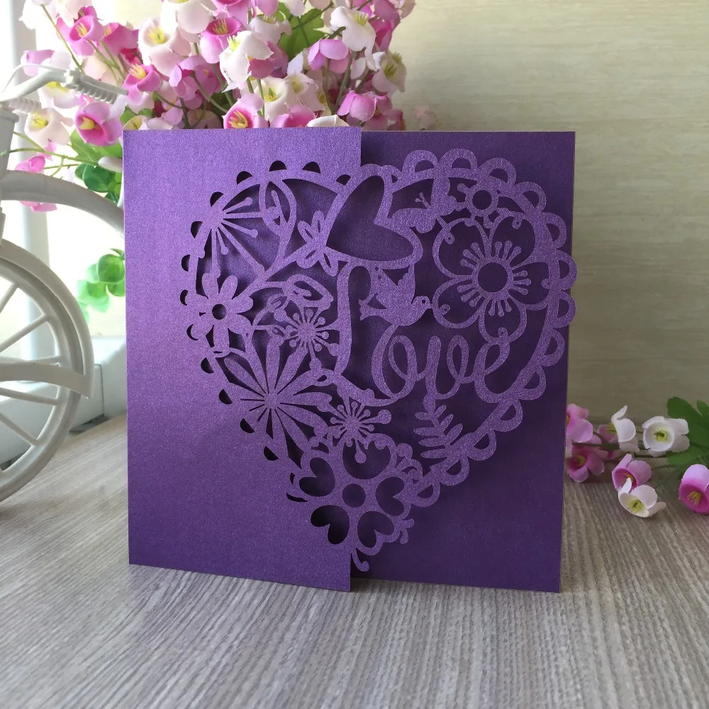

40Pcs Laser Cut Pearl paper Heart with bird Design Decoration Birthday Party Wedding Invitaiton Card Greeting Blessing card