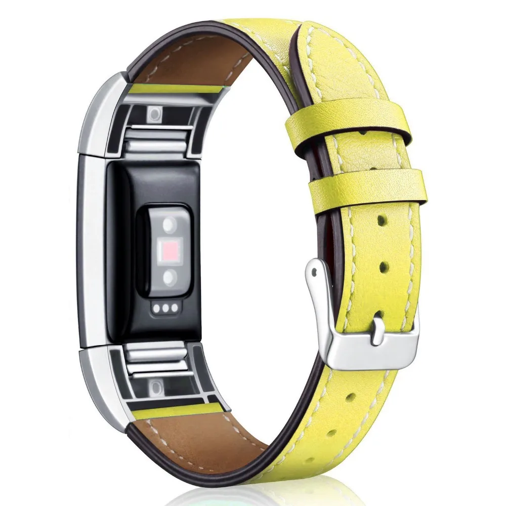 Замена Fitbit Charge 2 полосы кожаный ремешок сменный Смарт фитнес-часы с нержавеющей рамкой для зарядки 2 - Цвет: Yellow