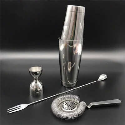 Silver Set Набор коктейльных шейкеров: серебро/медь/позолота-4 шт. набор бармена включает шейкер, джиггер, ситечко и ложку - Цвет: Silver Set