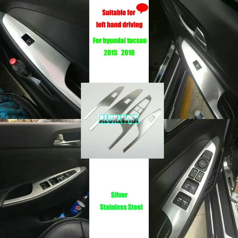 

4pcs/set Stainless Steel Car Interior Decoration Door Window Switch Cover Trims for Hyundai Tucson 3th 2015 2016 LHD Accessories