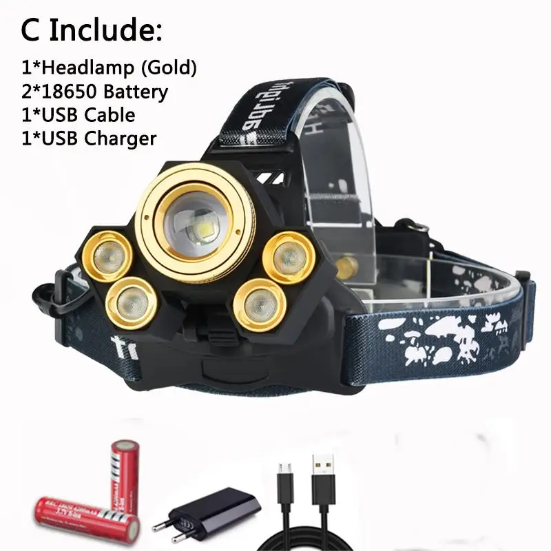 Package C Самый мощный светодиодный налобный светильник T6+ 4* фонарь XPE желтый/синий светильник налобный светильник USB Перезаряжаемый Головной фонарь с 18650 - Испускаемый цвет: Package C