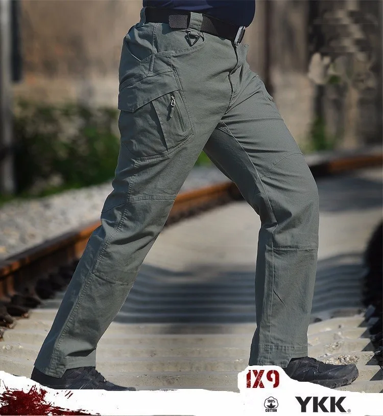 army green HAN WILD IX9 город военные тактические брюки карго для мужчин спецназ армейские брюки мужские повседневные много карманов стрейч хлопок брюки XXXL - Цвет: army green